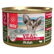 BLITZ 200гр д/к Holistic конс.Телятина с почками, корм  полнорац, для кошек, мясной паштет 1907  1/12