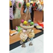 Игрушка WOGY д/птиц 30х6х6см составная на джутовой нитке с шариками из ротанга и колокольчиками арт.2025-2334 Код275737