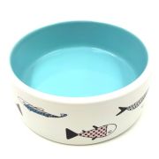 Миска д/кош керамика Keiko принт Рыбки бело-бирюзовая 370мл (1/48  2194)