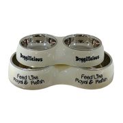 Подставка с мисками 0,48л*2 двойная металл на подставка пласт. на резинке 4308