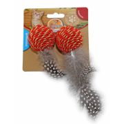 Игрушка д/кошек Мячик 4см гремящий плетеный с пером 2 шт 5497