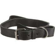 Ошейник кожаный двойной прошитый с кожаной ручкой, 35мм, обх. шеи 50-65 см.