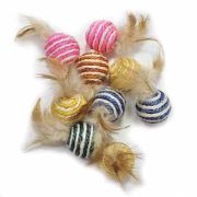 Игрушка д/кошек Keiko Мячик полосатый джут с перьями разн.цвета 4см )1/1) 4093