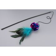 Игрушка д/кошек Дразнилка WOGY Шар-шуршалка d=6см (цветная фольга) с перьями l=16см на палочке l=45см, микс арт.2024-0847