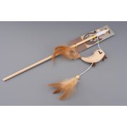 Игрушка д/кошек Дразнилка WOGY Птичка 15/8х4х2см текстильная с перьями на деревянной палочке l=40см арт.2024-0854 Код272427