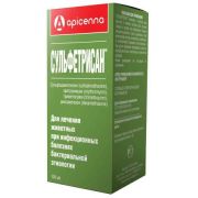 Сульфетрисан 100 мл 1/10 с/х (сульфадиметоксин + эритромицин + триметоприм + дексаметазон)