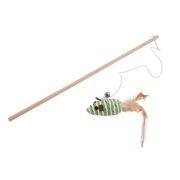 Игрушка д/кошек Дразнилка WOGY Мышка-погремушка сизалевая с пером на палочке l=40см, с колокольчиком микс арт.10123-0871