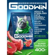 GOODWIN для взрослых и стерилизованных кошек с ягненком, способствующий выведению шерсти 400 г/1*20  6274
