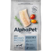 AlphaPet Superpremium MONOPROTEIN 2 кг д/собак взрослых средних и крупных пород из белой рыбы  1/3 2895